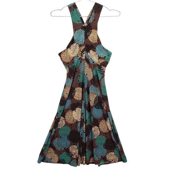 Nine West Dress Womens 4 Brown Multi Floral Boho Sleeveless Keyhole Back Midi - Picture 1 of 8